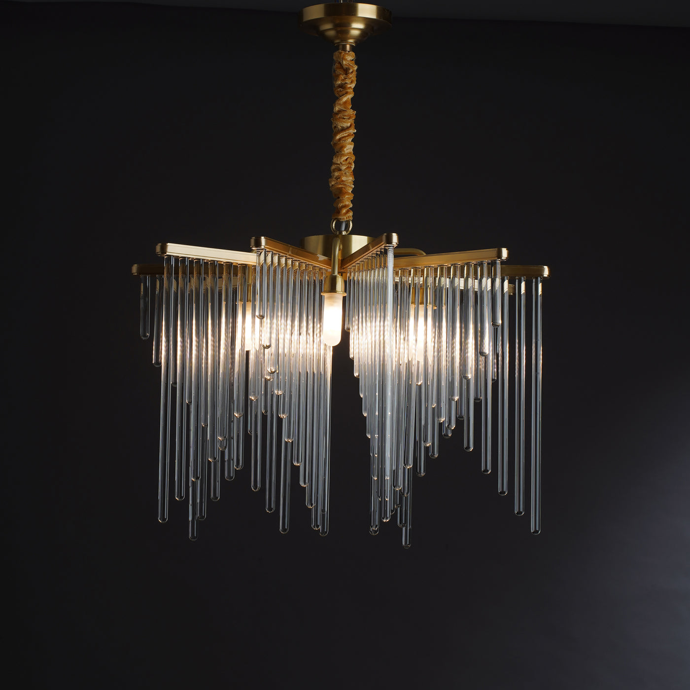 Modern linear brass chandelier