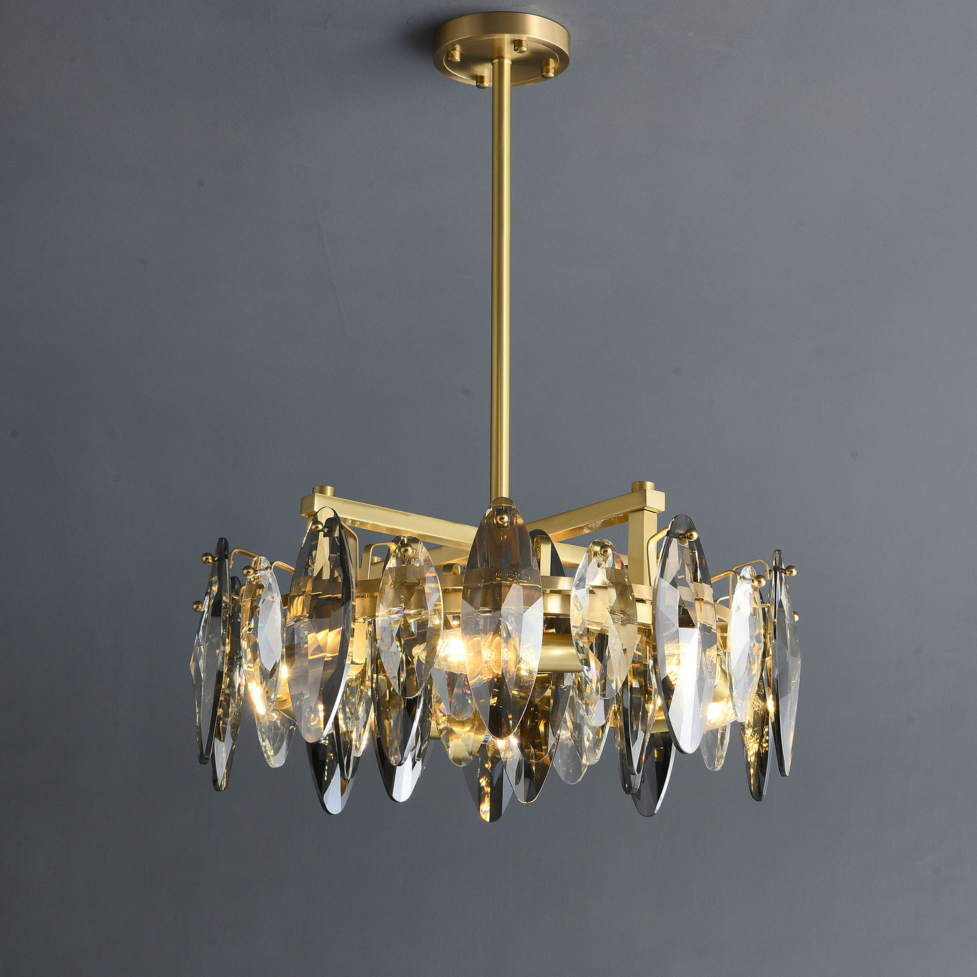 Industrial style crystal round chandelier