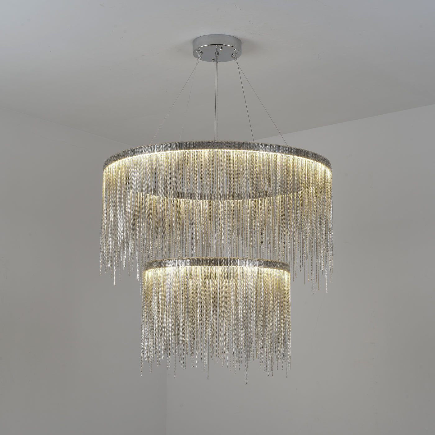 Silver double layer tassel chain chandelier