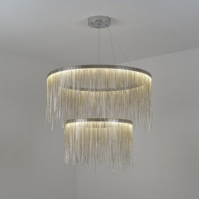 Silver double layer tassel chain chandelier