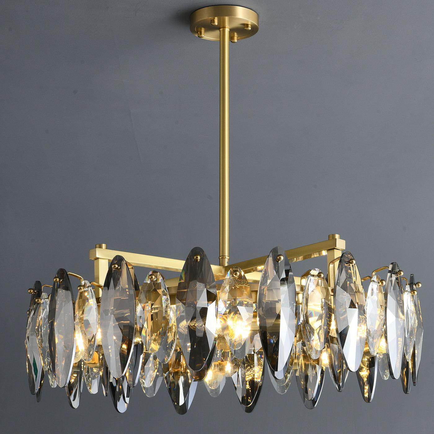 Industrial style crystal round chandelier