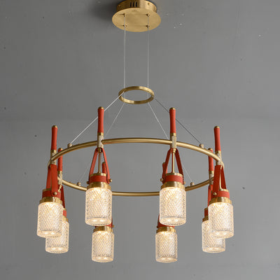 Luxury and full copper red leather chandelier