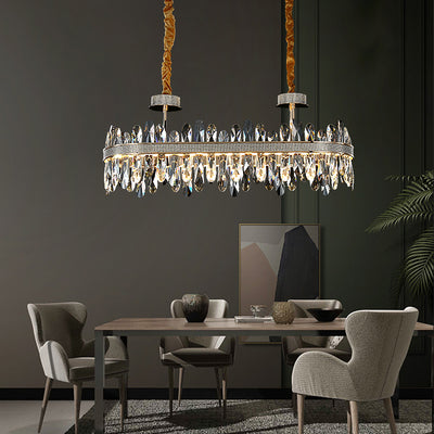 Long Crystal Rectangle Golden Lamp Body Modern Chandelier