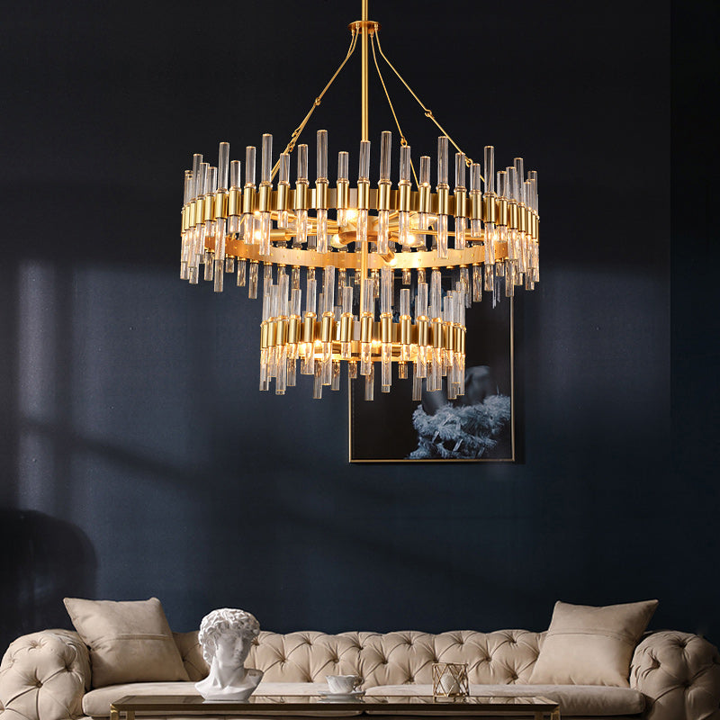 Double Layer Brass Glass Chandelier Lighting