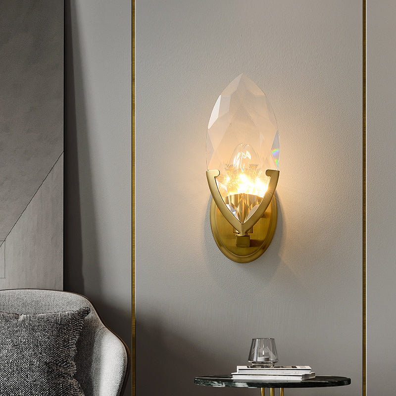 Leaf Brass Crystal Wall Sconce