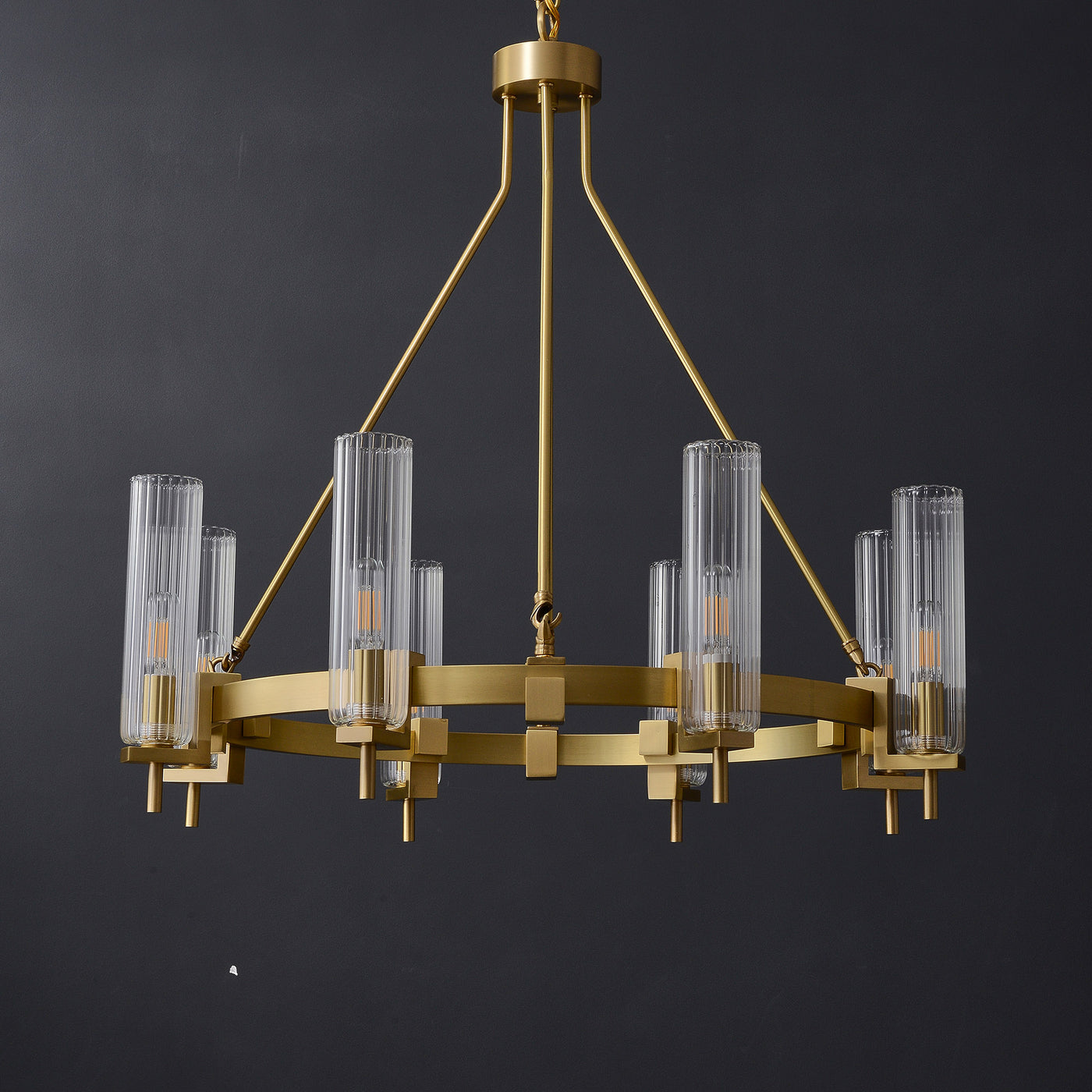 Modern Geometrical Clear Glass Brass Chandelier
