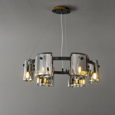 Smoke grey Faceted Crystal Glass Round Chandelier D24"