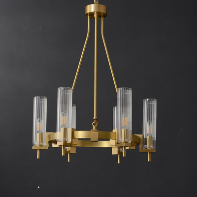 Modern Geometrical Clear Glass Brass Chandelier