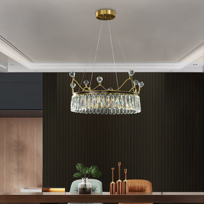 Creative Crown Crystal Round Golden Lamp Body Modern Chandelier