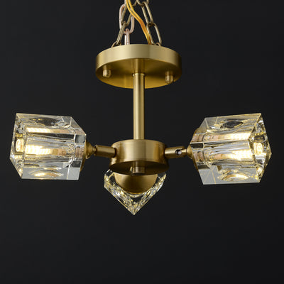 3-Lights Crystal Square Round Chandelier