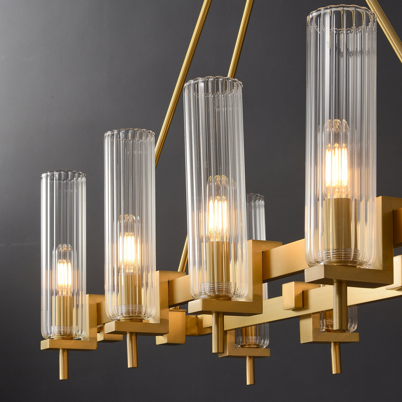 Modern Geometrical Clear Glass Brass Chandelier