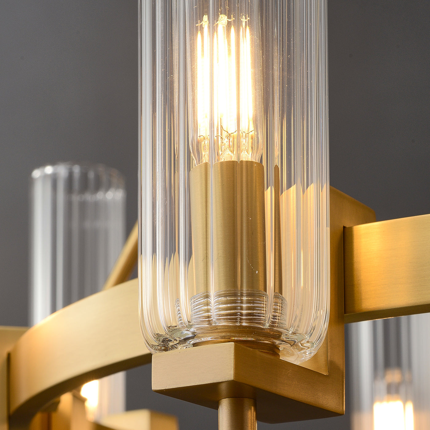 Modern Geometrical Clear Glass Brass Chandelier