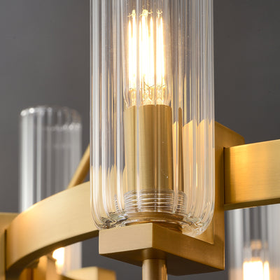 Modern Geometrical Clear Glass Brass Chandelier
