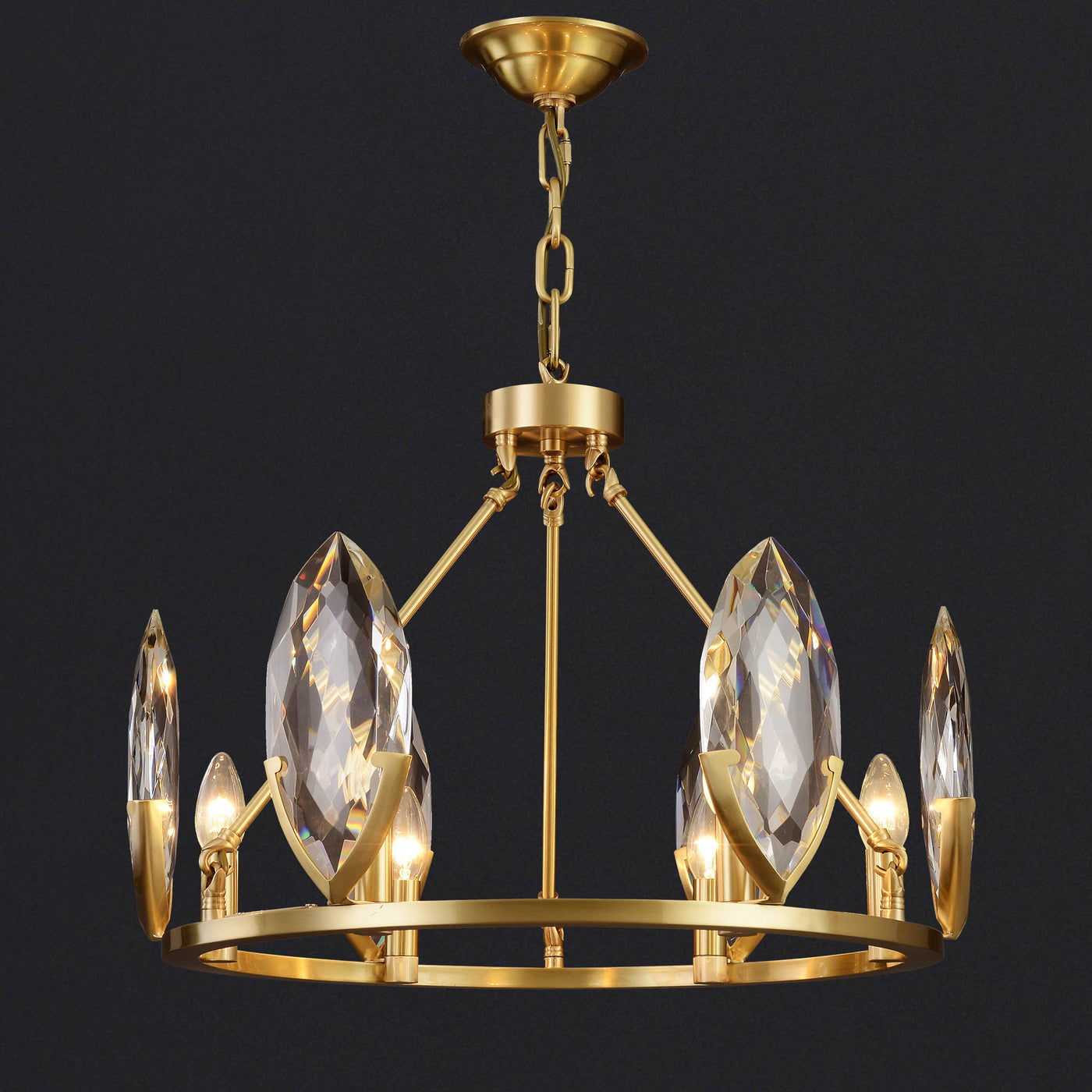 Round Leaf Brass Crystal Chandelier