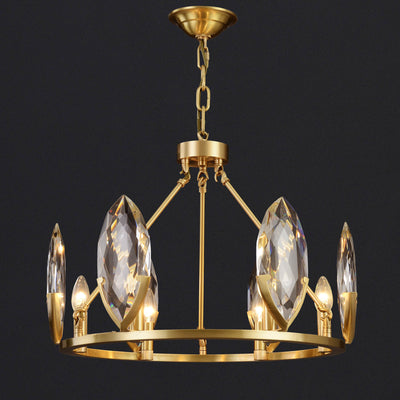 Round Leaf Brass Crystal Chandelier