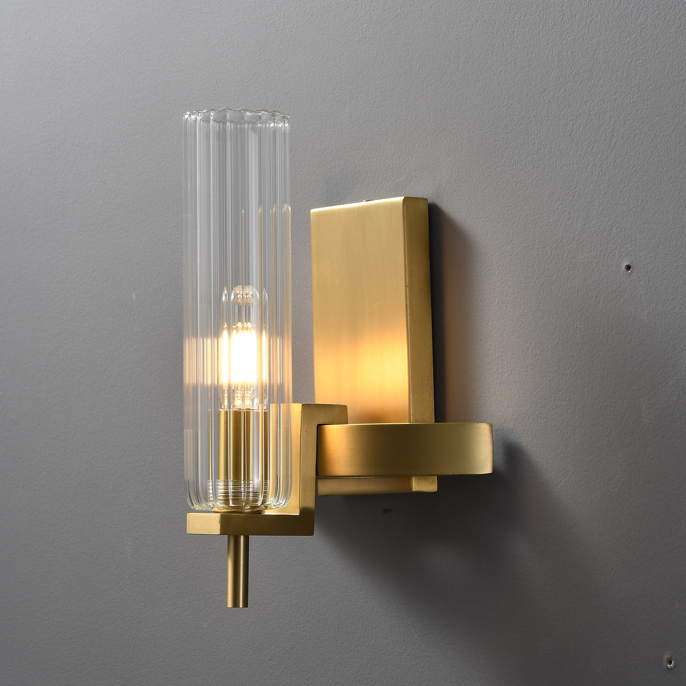 Modern Geometrical Clear Glass Brass Wall Sconce