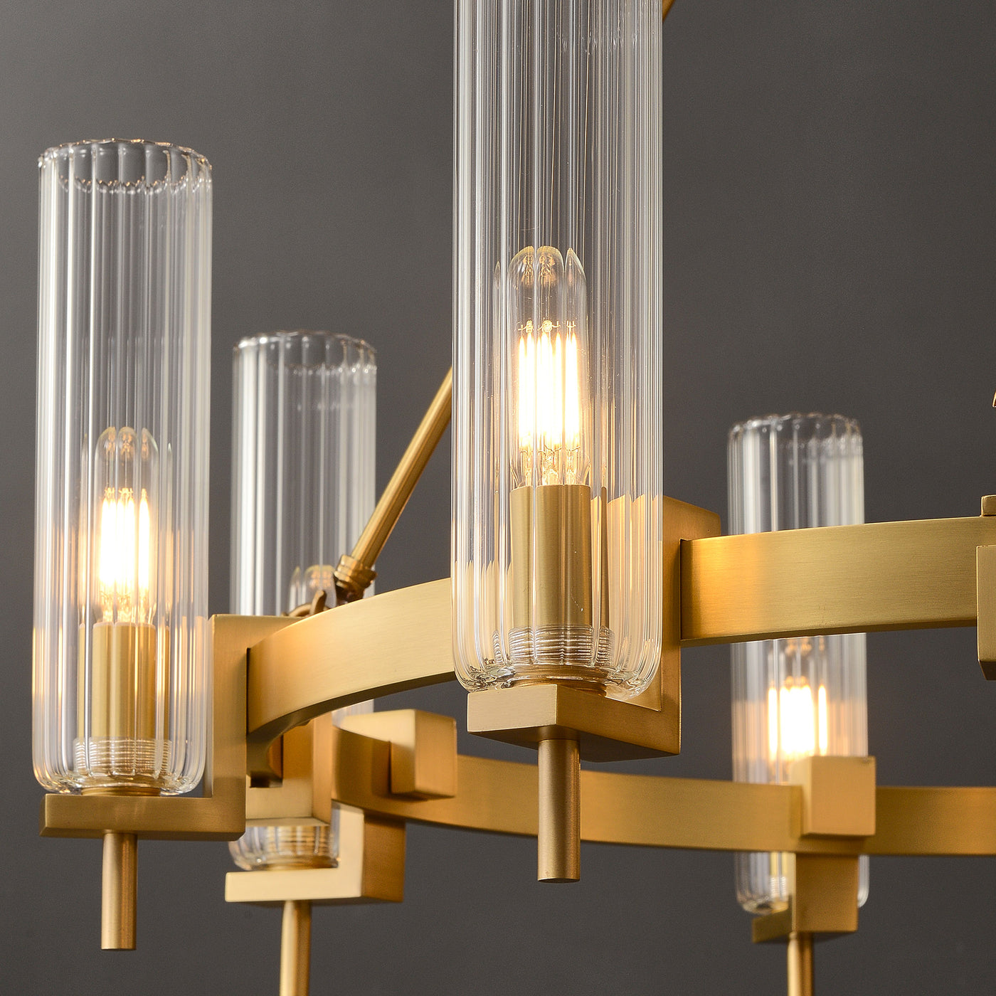 Modern Geometrical Clear Glass Brass Chandelier