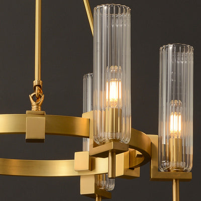 Modern Geometrical Clear Glass Brass Chandelier