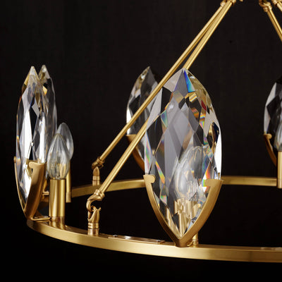 Round Leaf Brass Crystal Chandelier
