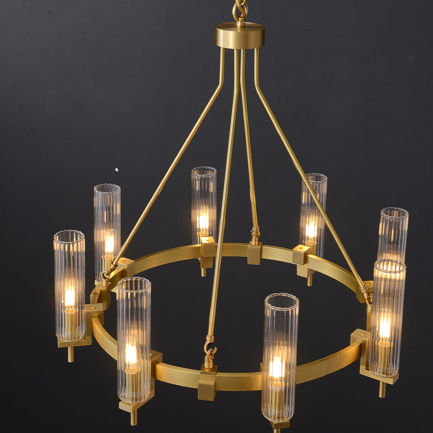 Modern Geometrical Clear Glass Brass Chandelier