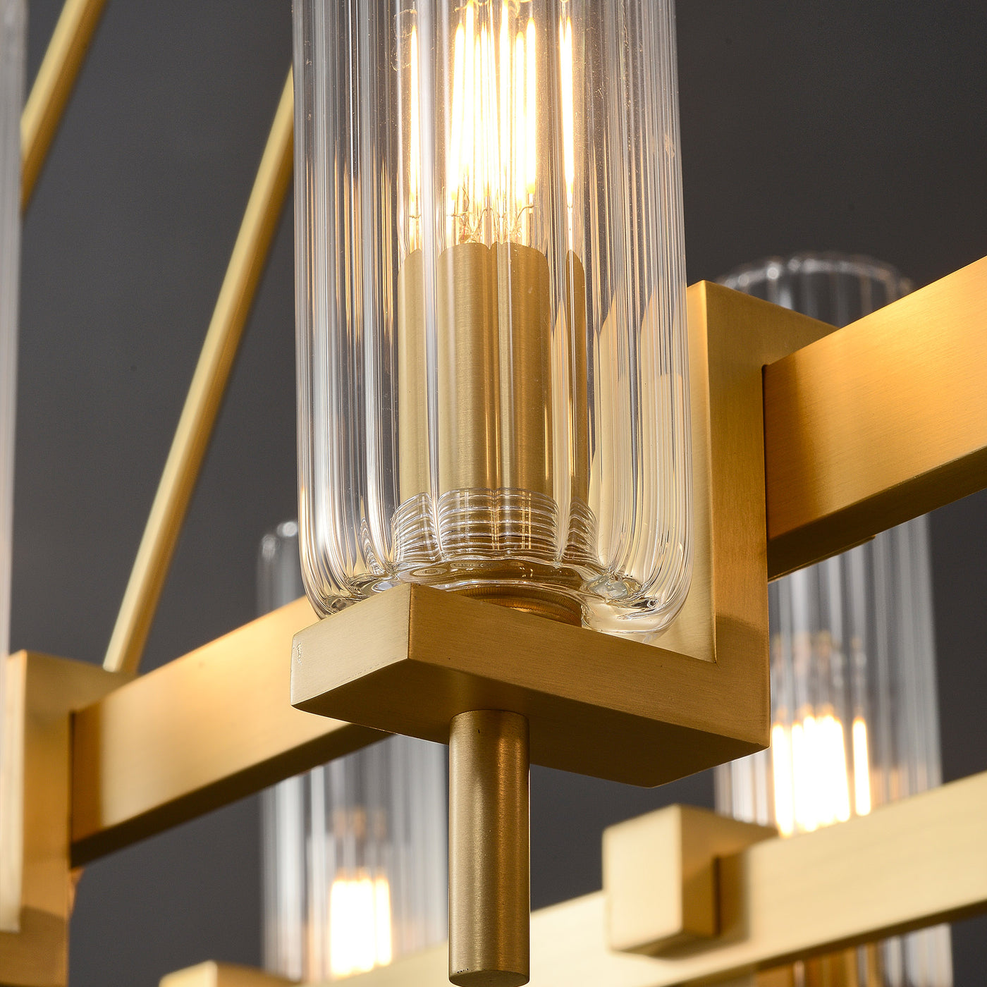 Modern Geometrical Clear Glass Brass Chandelier
