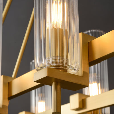 Modern Geometrical Clear Glass Brass Chandelier