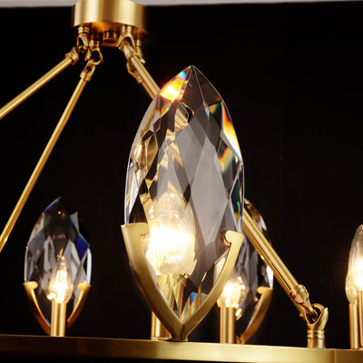 Round Leaf Brass Crystal Chandelier