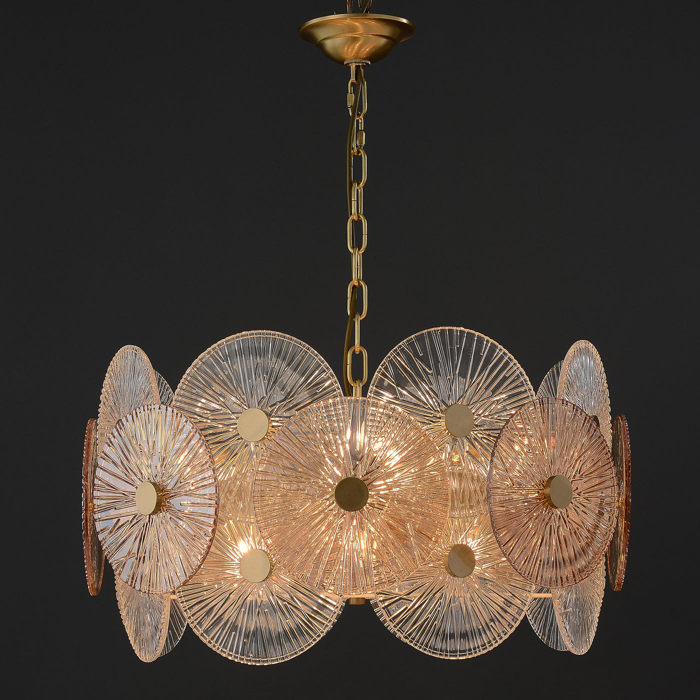 Round Transparent Wheel Brass Chandelier