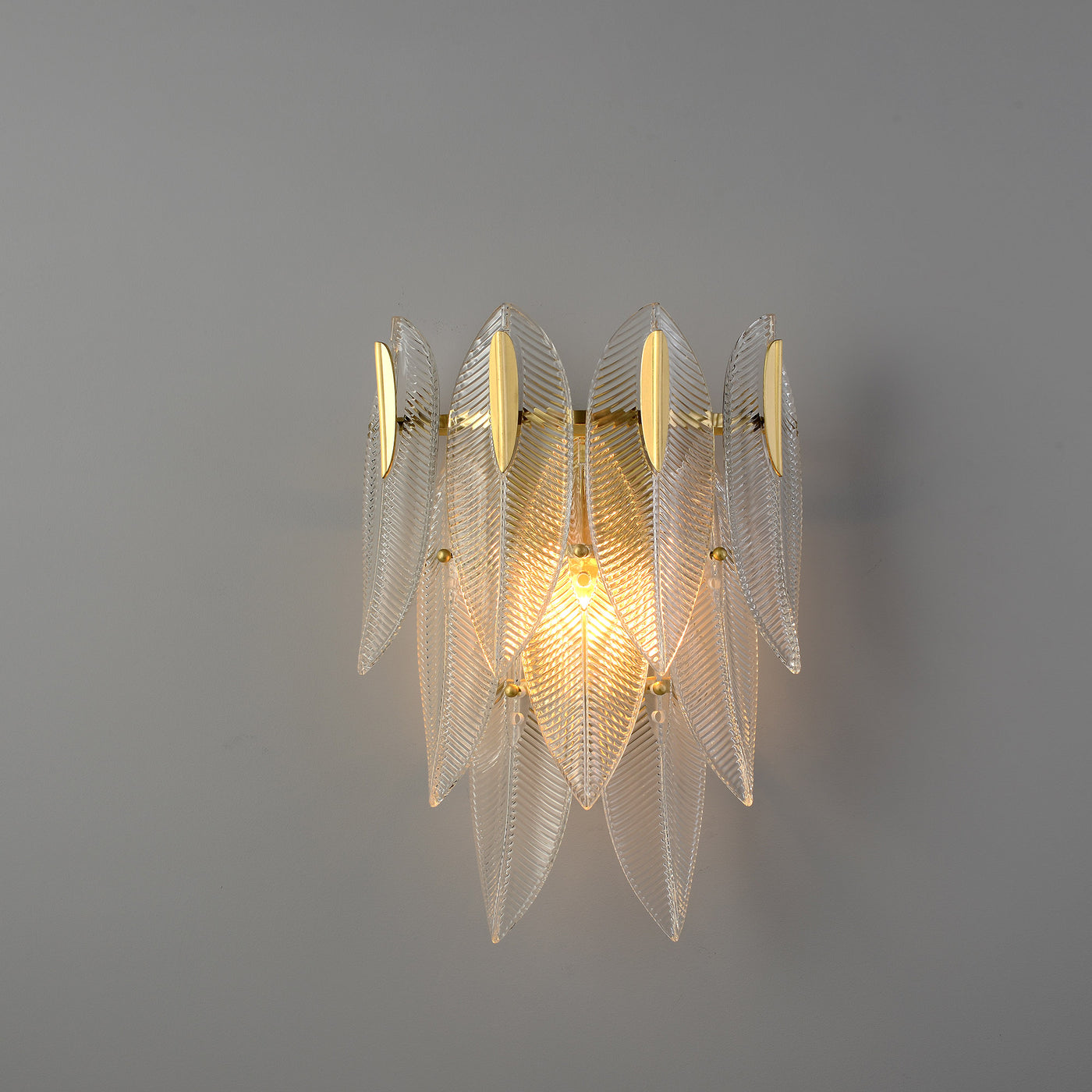 Transparent Leaves Brass Glass Wall Sconce