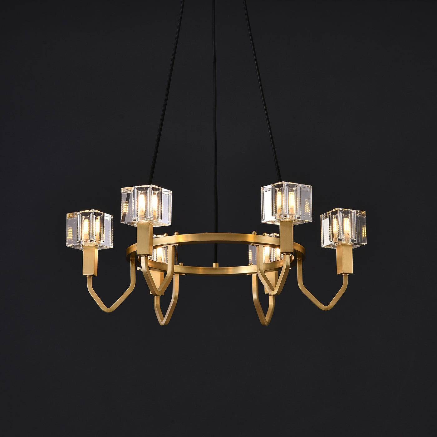 6 Light Round Cube Crystal Chandelier