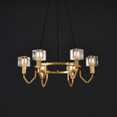 6 Light Round Cube Crystal Chandelier