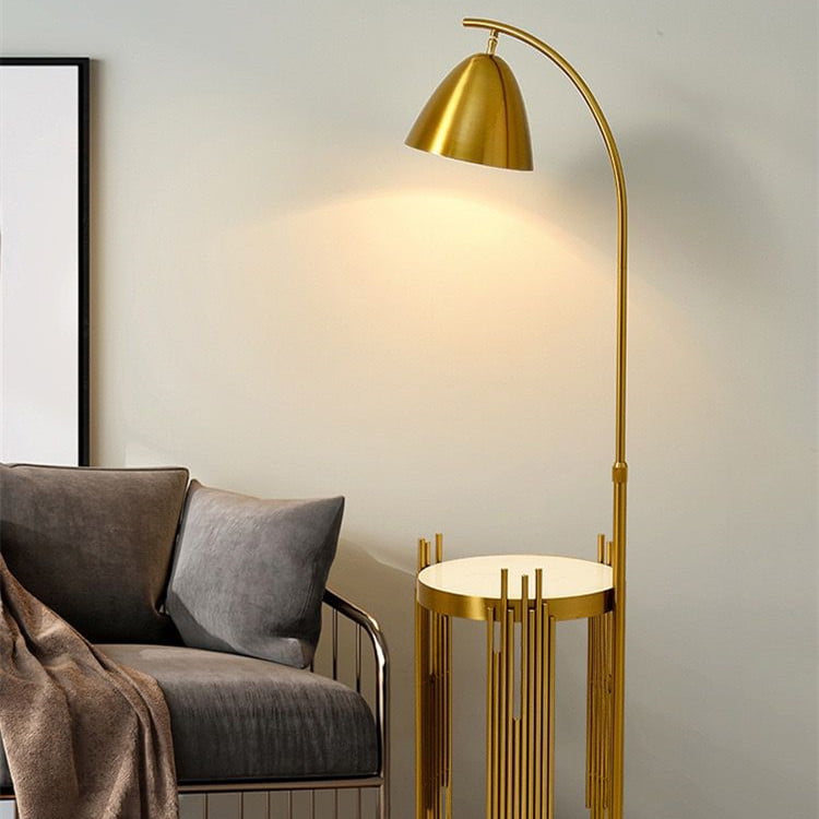 Golden tray floor lamp