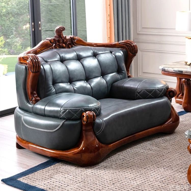 Ebony wood leather luxury sofa combination