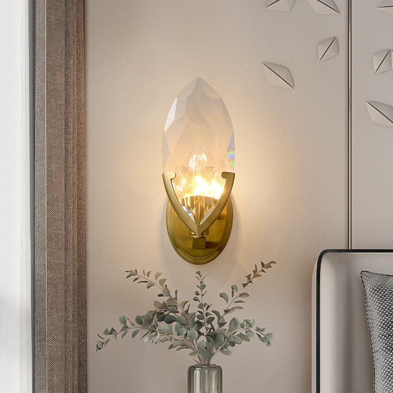 Leaf Brass Crystal Wall Sconce