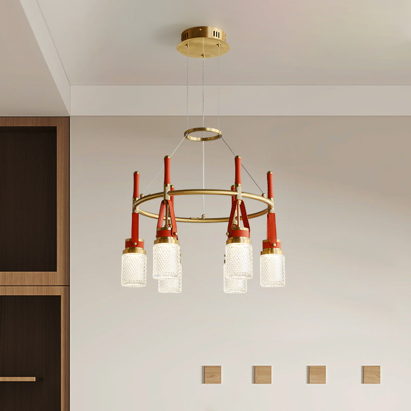 Luxury and full copper red leather chandelier