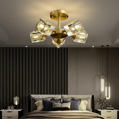 6-Lights Crystal Square Round Chandelier