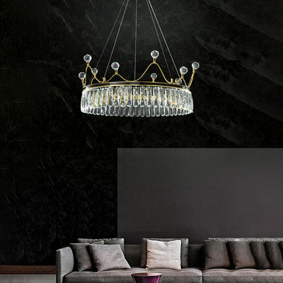 Creative Crown Crystal Round Golden Lamp Body Modern Chandelier
