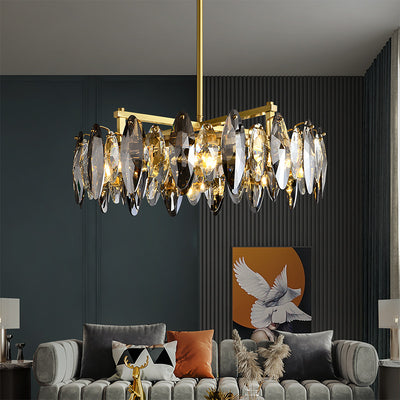 Industrial style crystal round chandelier