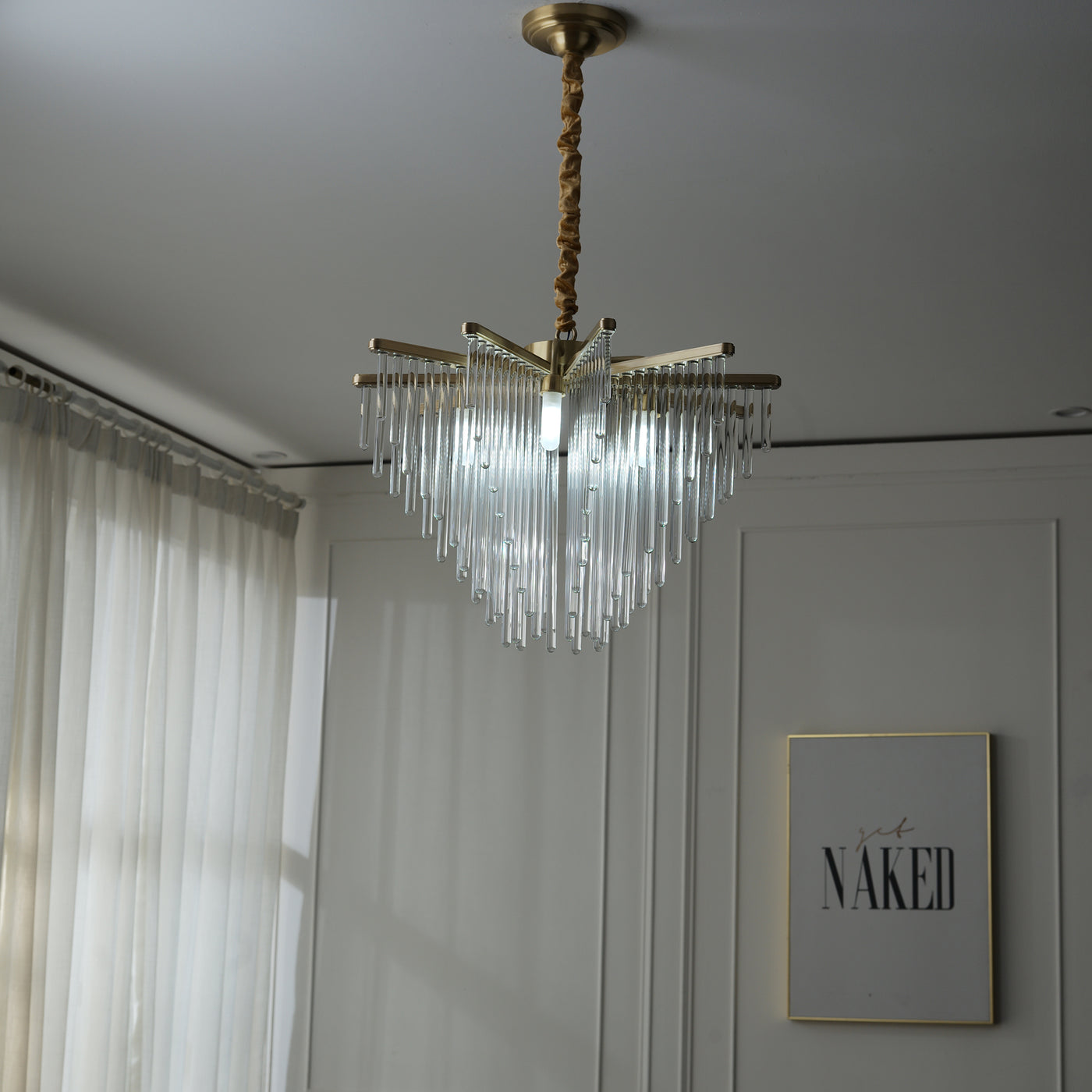 Modern linear brass chandelier