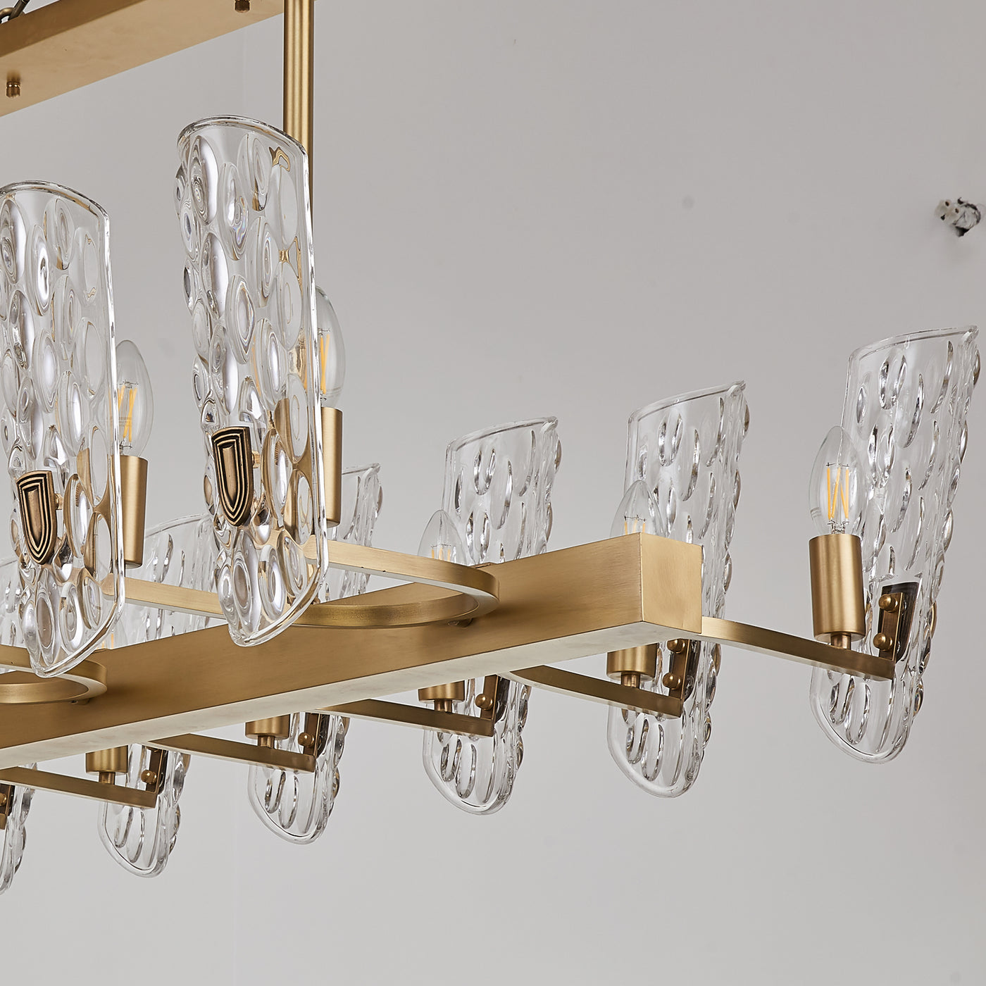 Water pattern glass rectangle gold chandelier