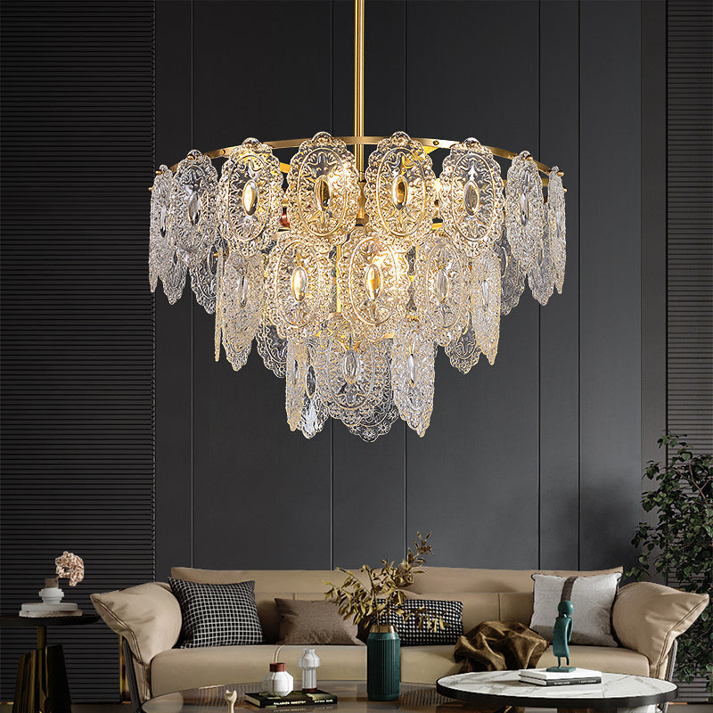 Clear Glass Rod Brass Chandelier