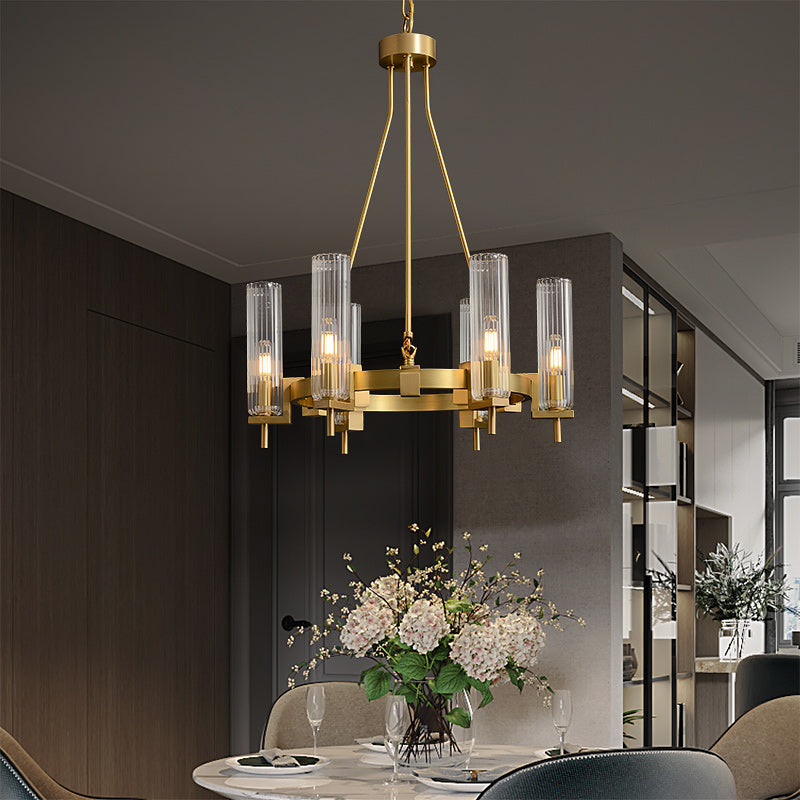 Modern Geometrical Clear Glass Brass Chandelier
