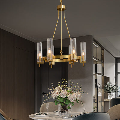 Modern Geometrical Clear Glass Brass Chandelier