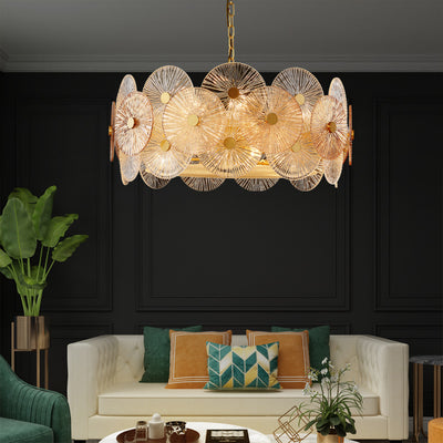 Round Transparent Wheel Brass Chandelier
