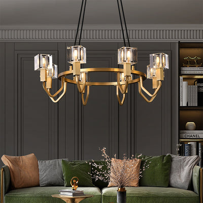 8 Light Round Cube Crystal Chandelier