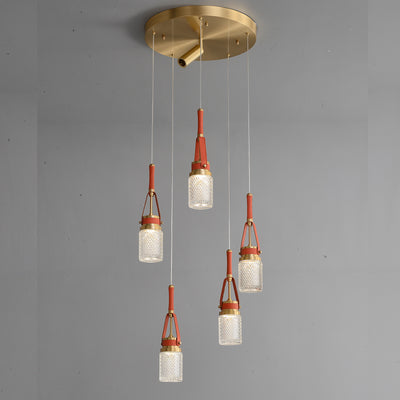 Creative red leather chandelier