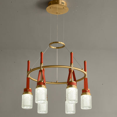 Luxury and full copper red leather chandelier