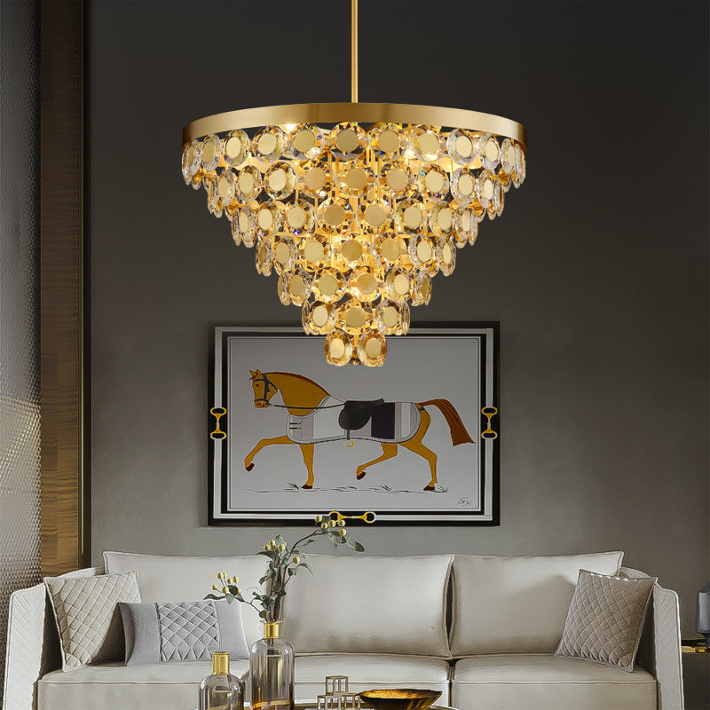 Conical Gold Coin Crystal Chandelier