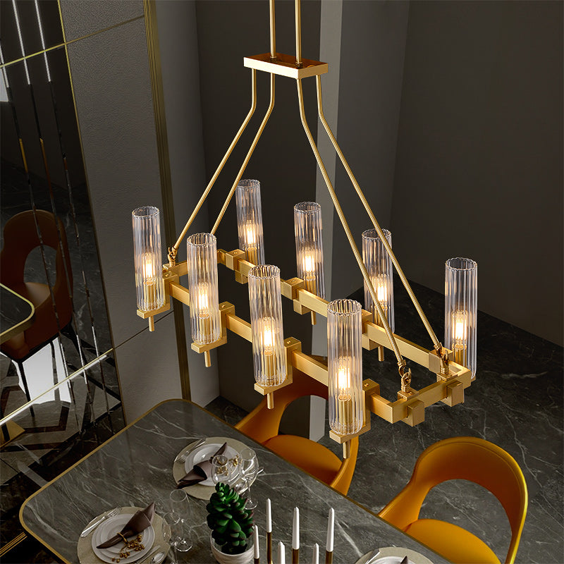 Modern Geometrical Clear Glass Brass Chandelier
