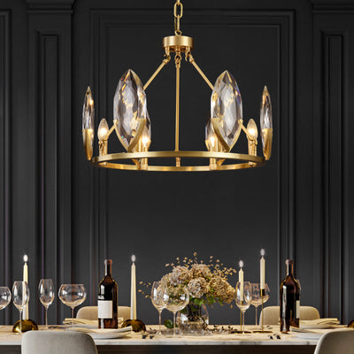 Round Leaf Brass Crystal Chandelier